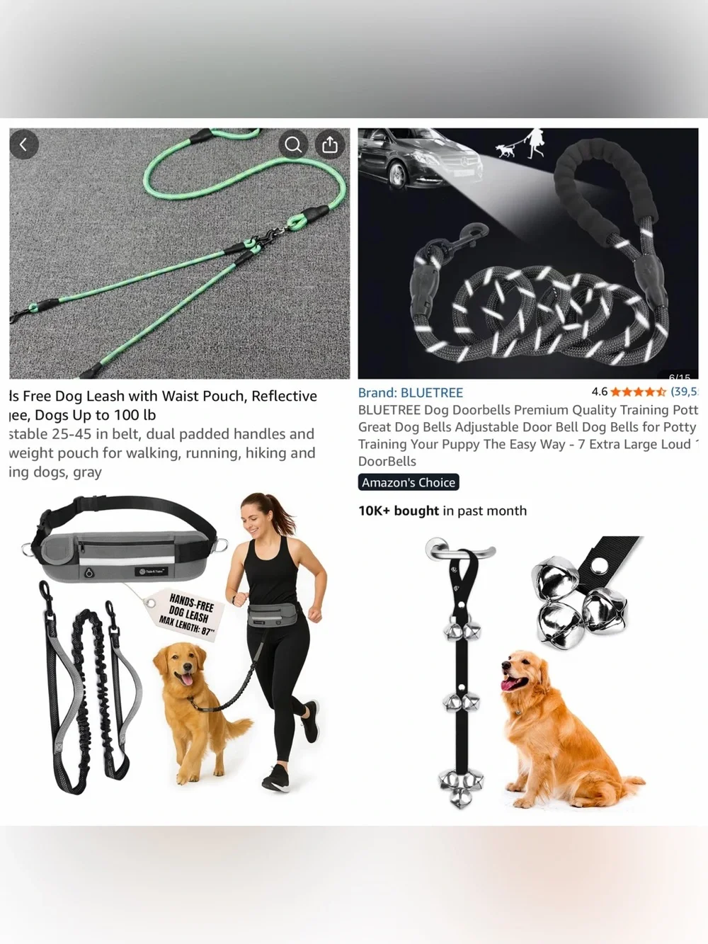 Hands-Free Reflective Dog Leash with Waist Belt - Green